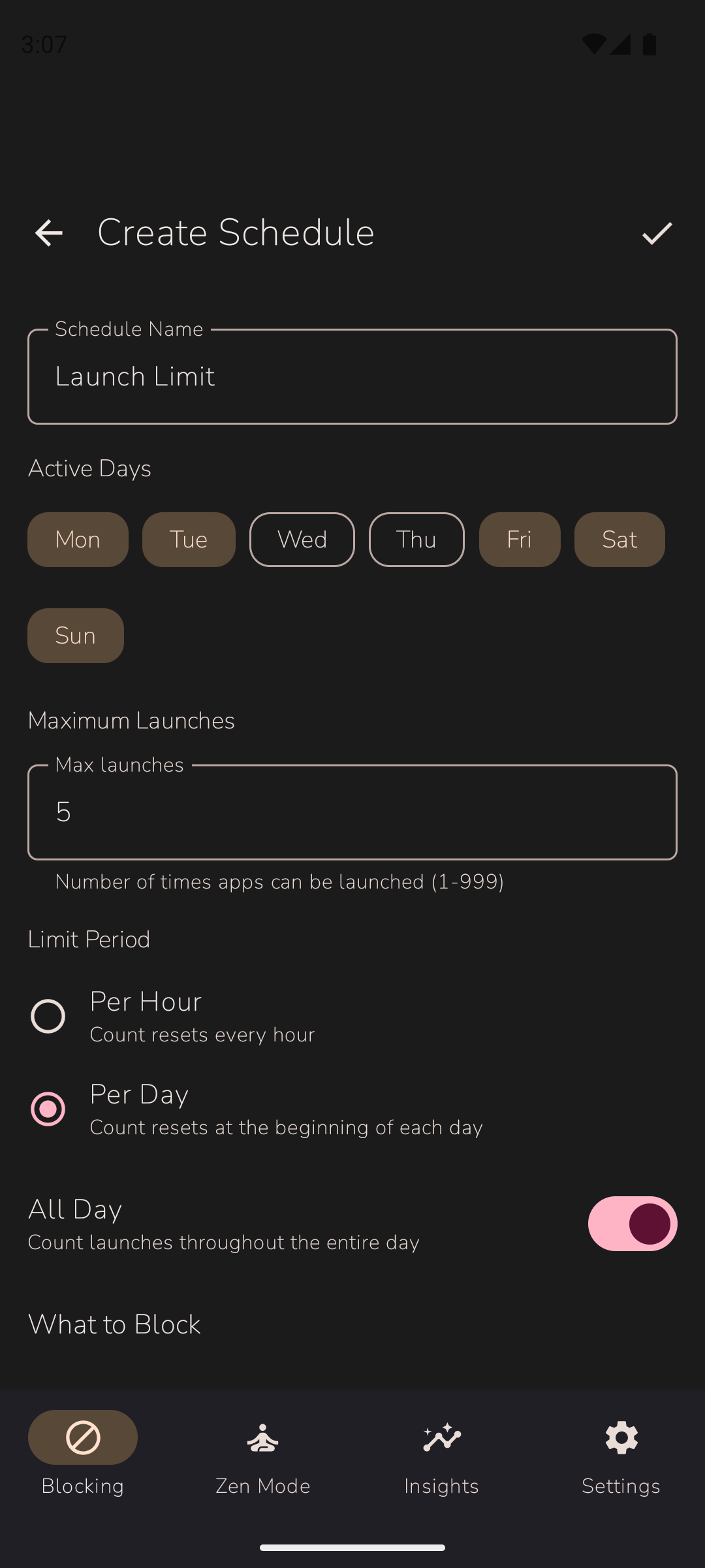 Launch count schedule configuration